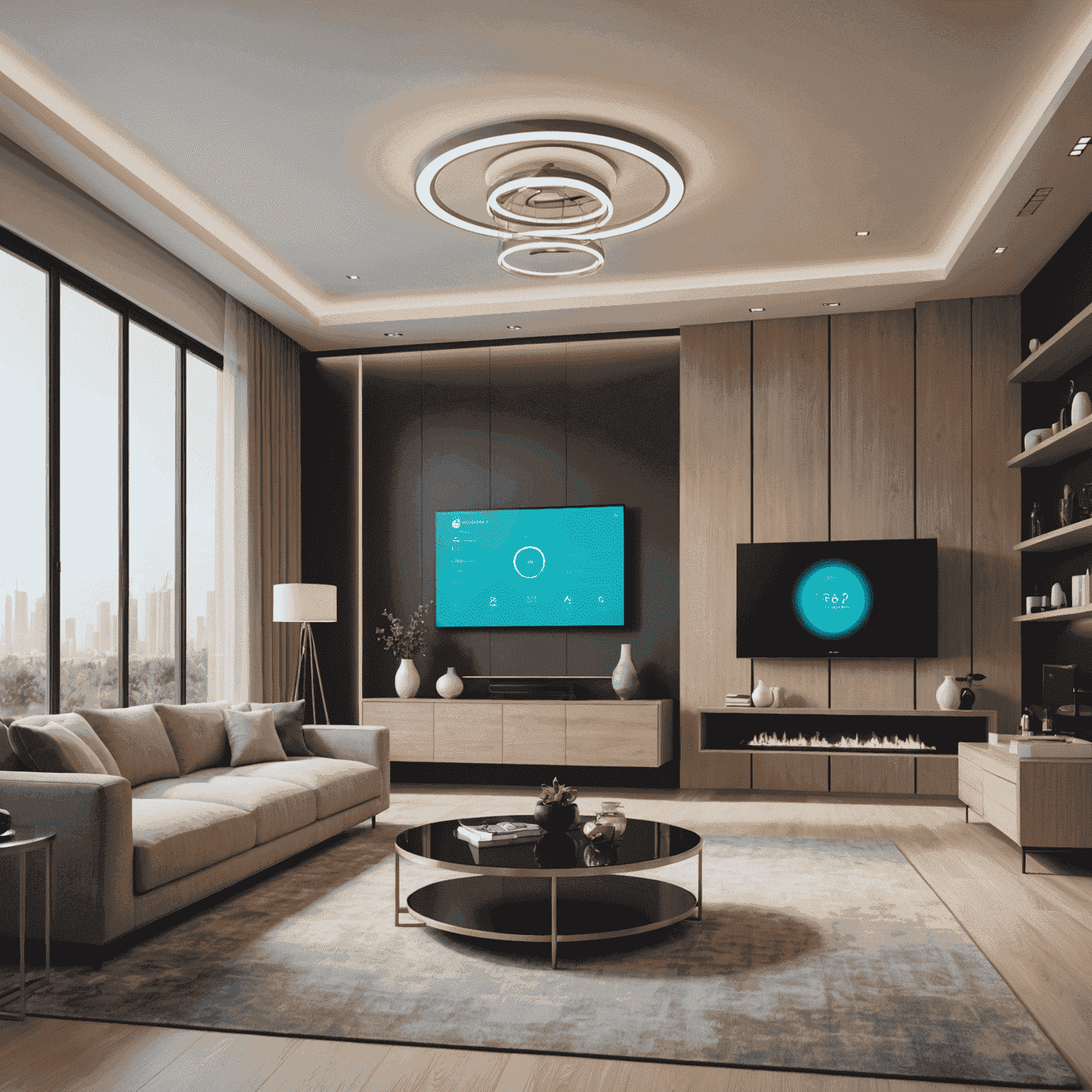 A modern smart home in the UAE with various IoT devices connected through 5G technology, showcasing seamless integration of smart appliances, security systems, and energy management